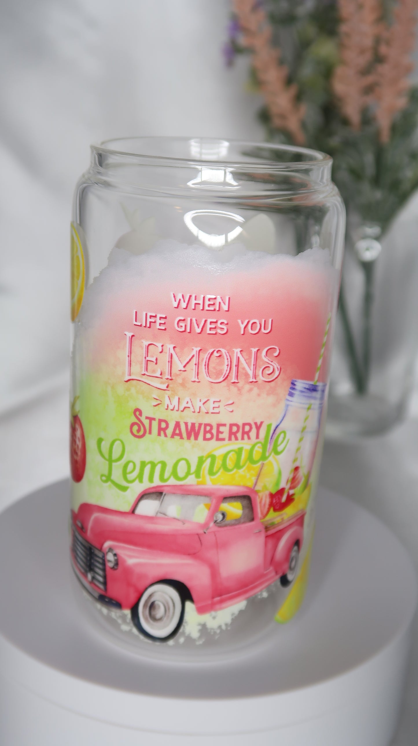 16oz Glass Cup - Strawberry Lemonade Truck
