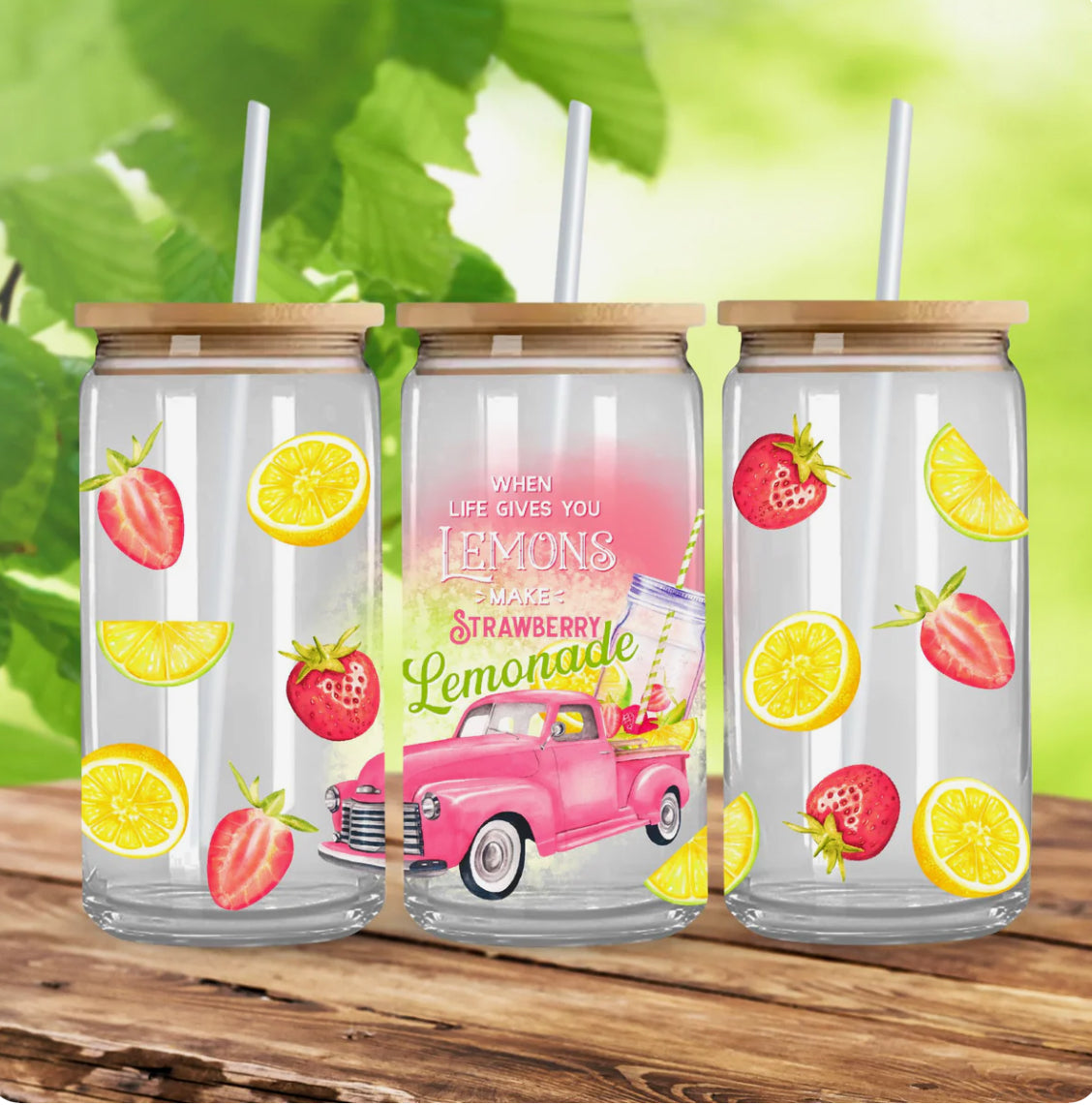 16oz Glass Cup - Strawberry Lemonade Truck
