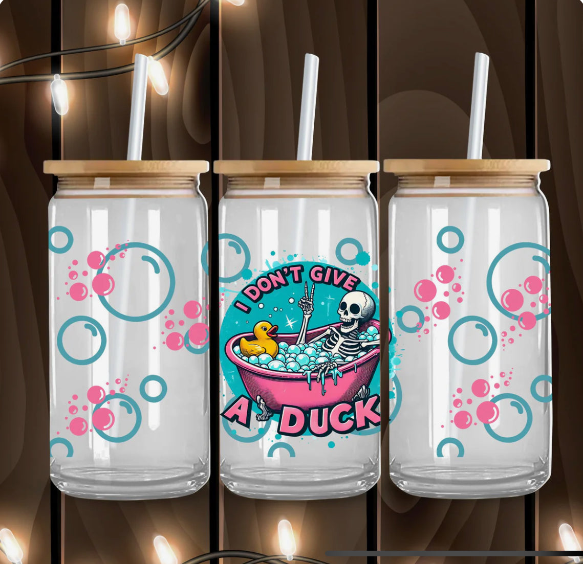 16oz Glass Cup - I Don't Give a Duck Skeleton