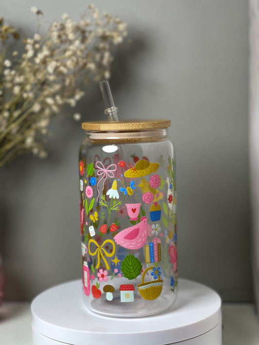 Cottage Core Spring 16oz Glass Cup