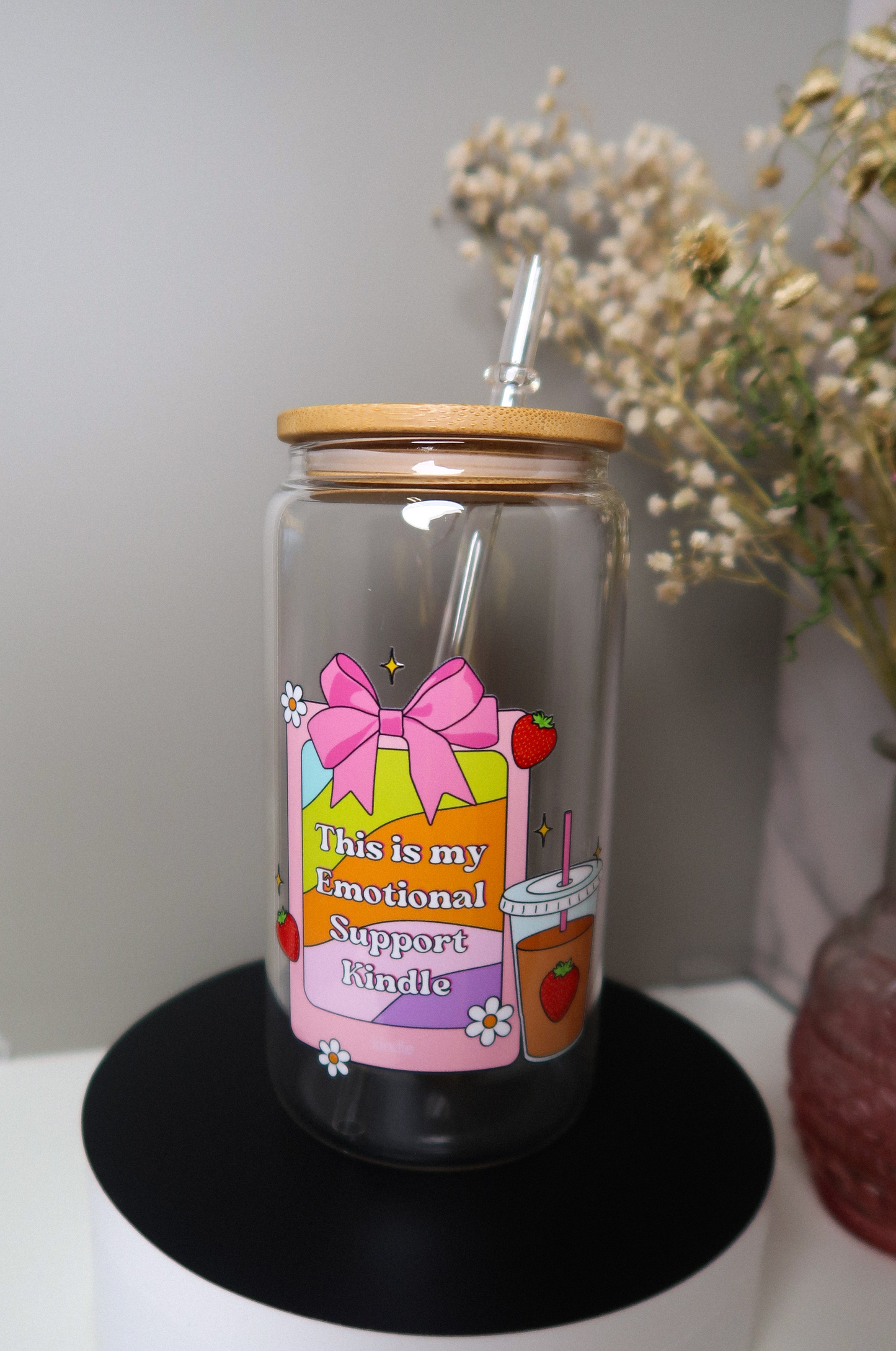 Strawberry Kindle Reader 16oz Glass Cup [doubled sided]