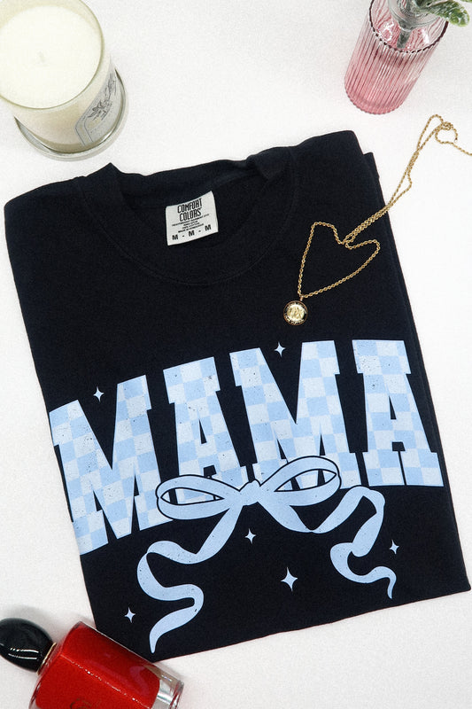 Blue Graphic Checkered Mama Tees