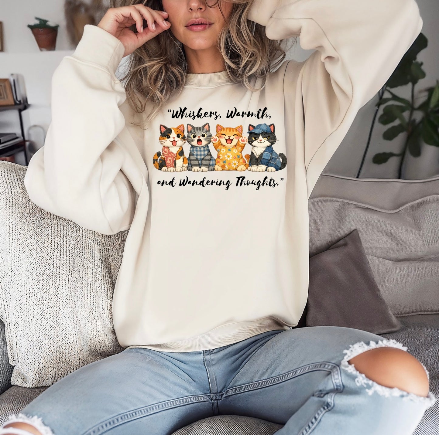 Whiskers, Warmth and Wandering Thoughts Crewnecks