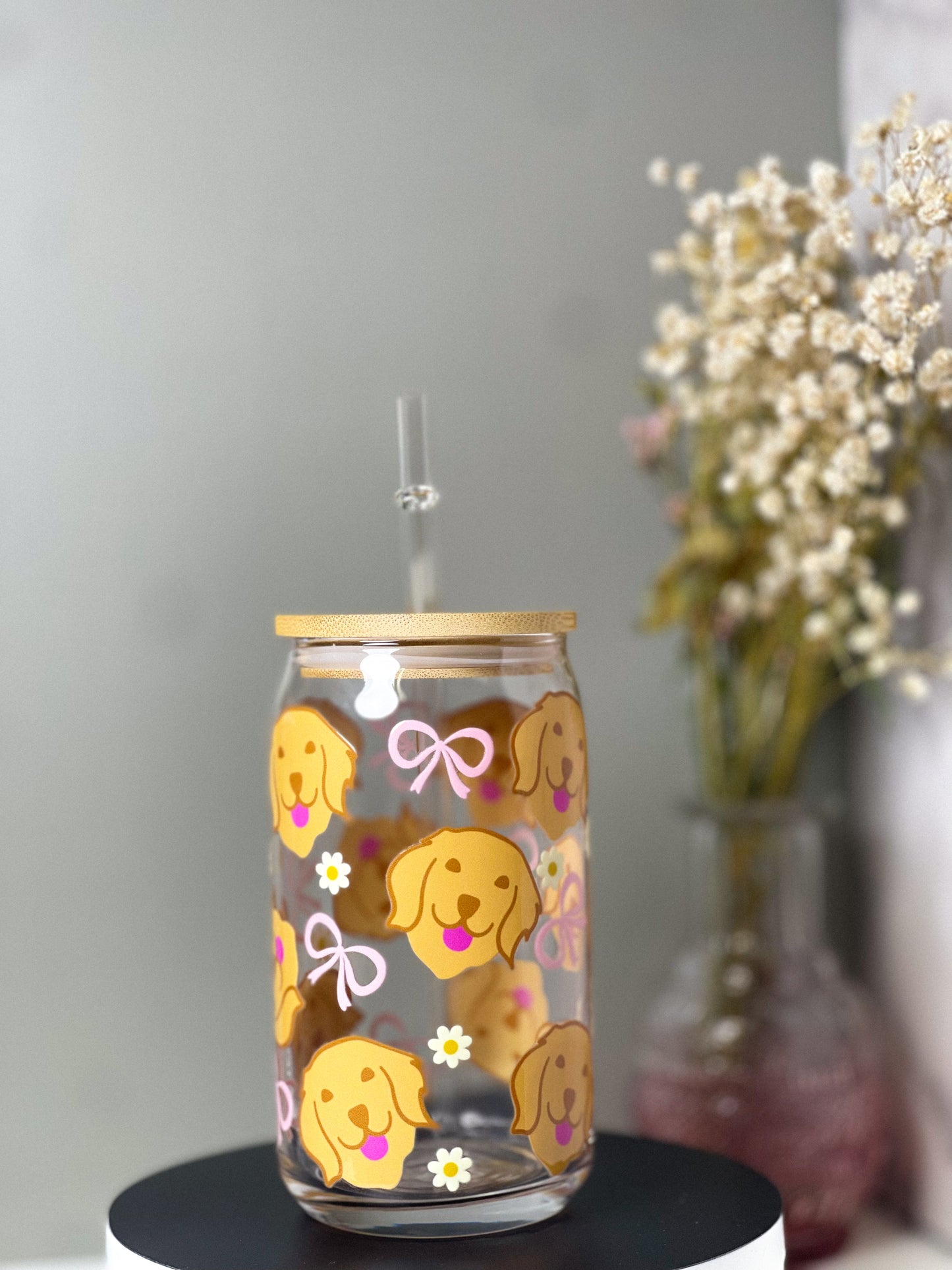 Labrador Bow 15oz Glass Cup [doubled sided]