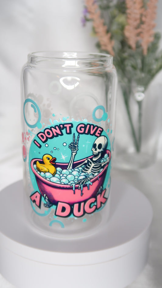 16oz Glass Cup - I Don't Give a Duck Skeleton