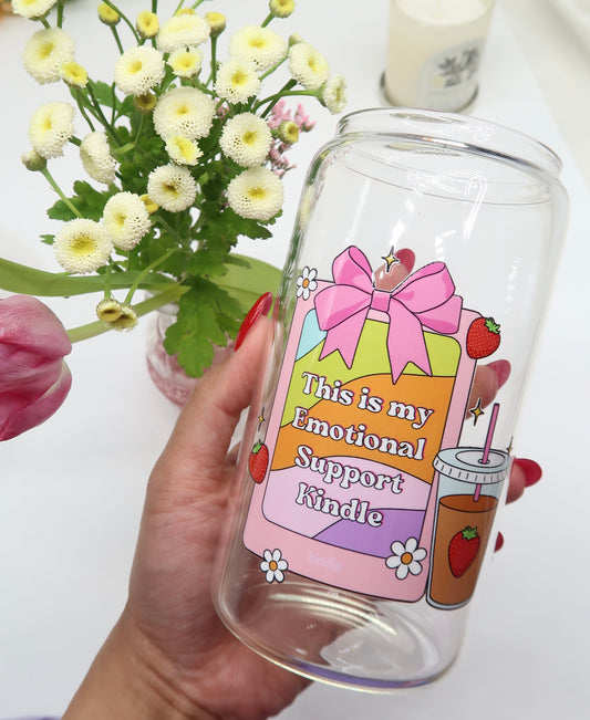 [ DOUBLE SIDED ] 16oz Glass Cup - This Is My Emotional Support Kindle