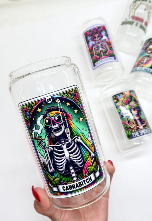 Cannabitch 420 Vibes Skeleton 16oz glass cups