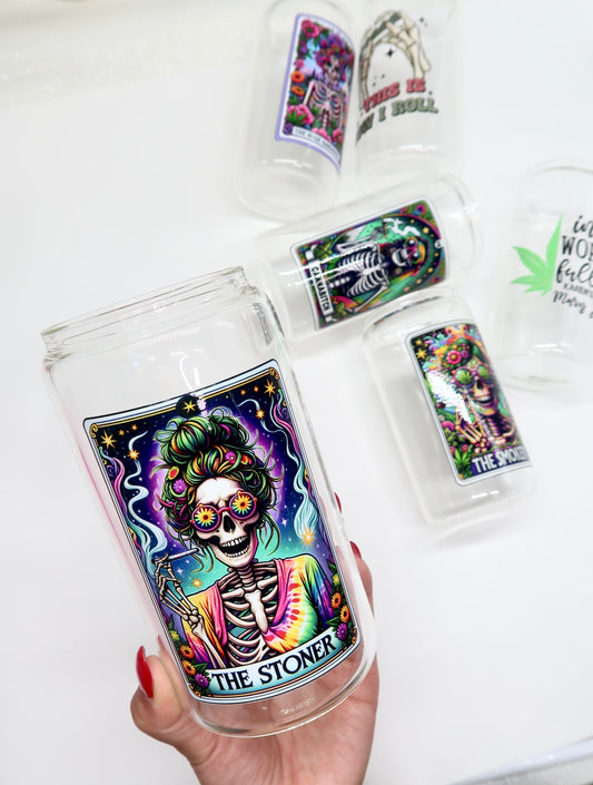 The Stoner 420 Vibes Skeleton 16oz glass cup