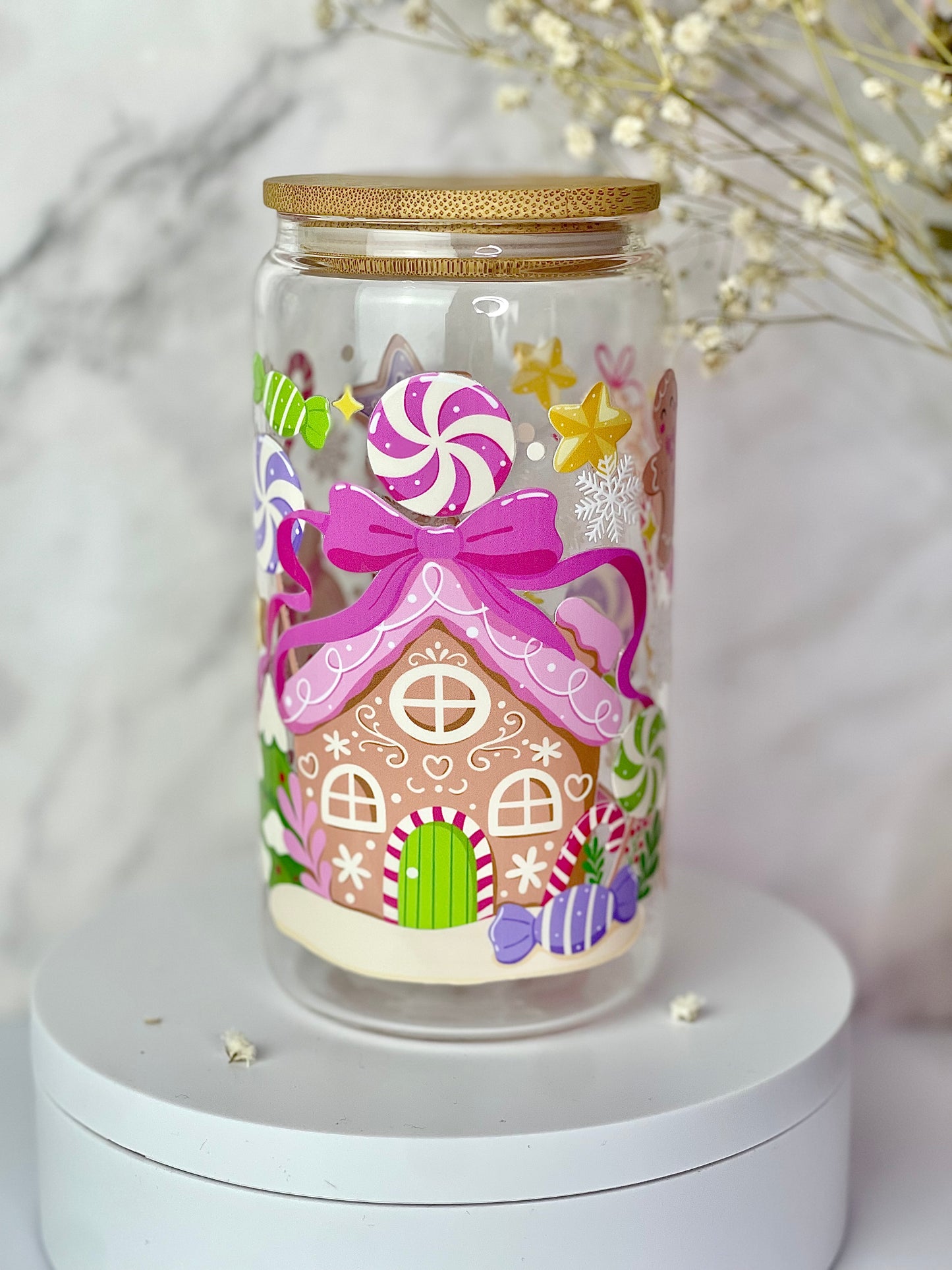 Magical Gingerbread House 16oz Glass Cups [Double Sided]