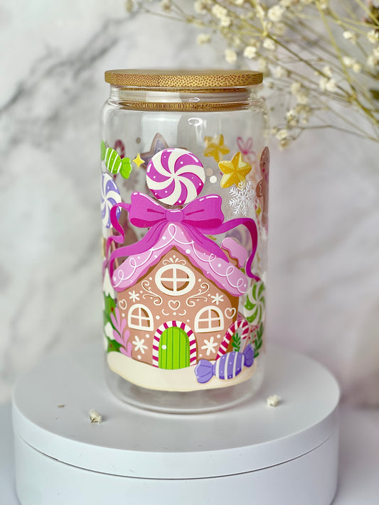 Magical Gingerbread House 16oz Glass Cups [Double Sided]