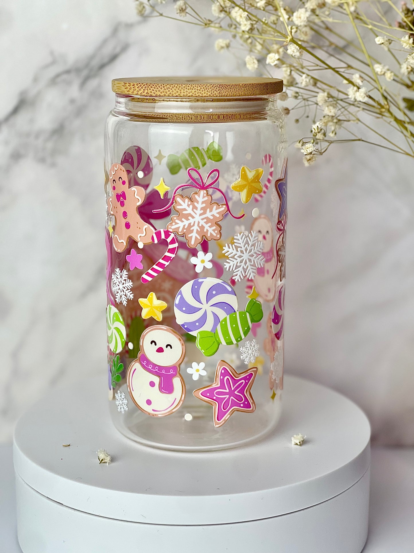 Magical Gingerbread House 16oz Glass Cups [Double Sided]