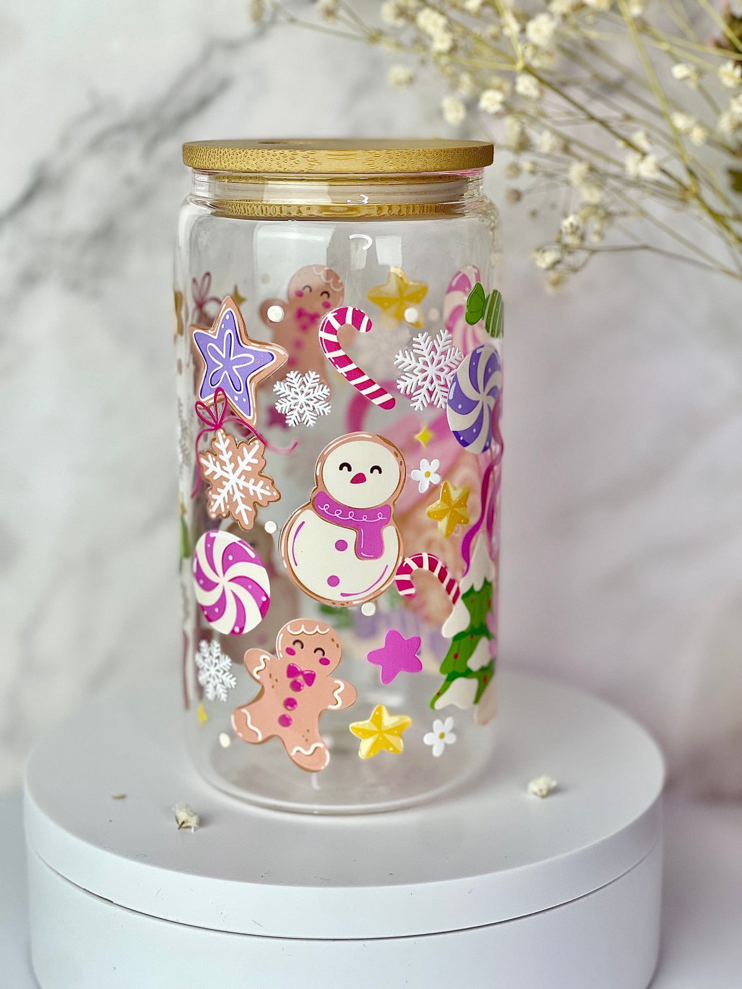 Magical Gingerbread House 16oz Glass Cups [Double Sided]