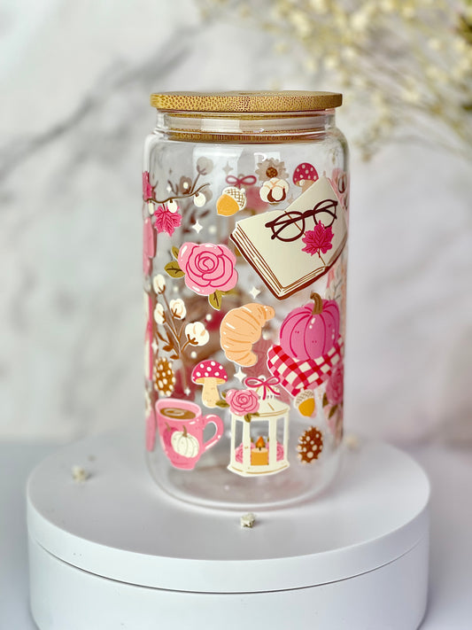 Cozy Blush Fall  16oz Glass Cups [Double Sided]