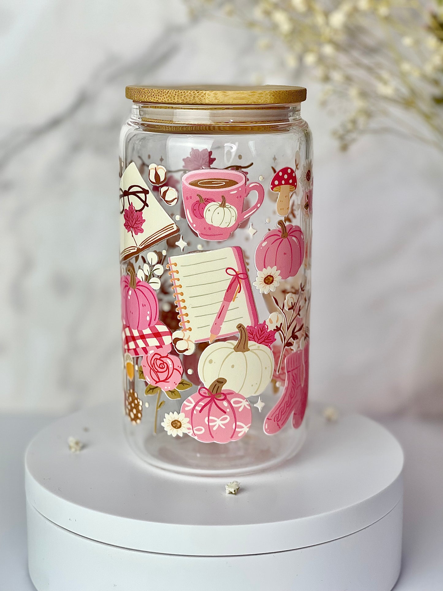 Cozy Blush Fall  16oz Glass Cups [Double Sided]