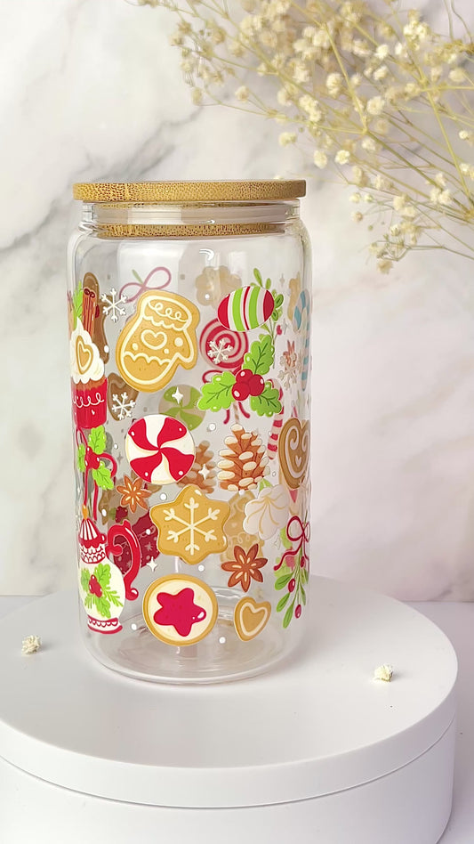 Holiday Baking Time 16oz Glass Cups [Double Sided]
